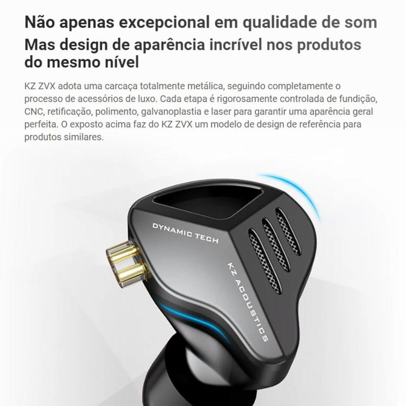 Fone de Ouvido KZ ZVX Hi-Fi Sem Microfone + Case - Fone de Ouvido